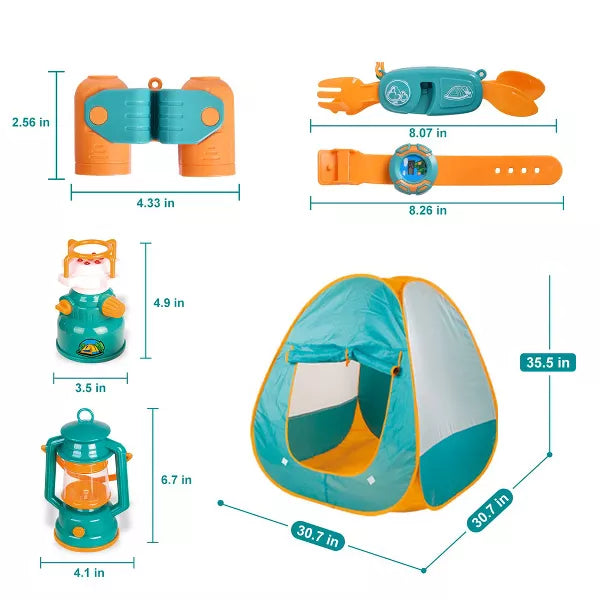 Fun Little Toys 35 PCS Kids Camping Set, Tent Pretend Play & Camping Games for 3-12 Year Olds, Birthday Gifts