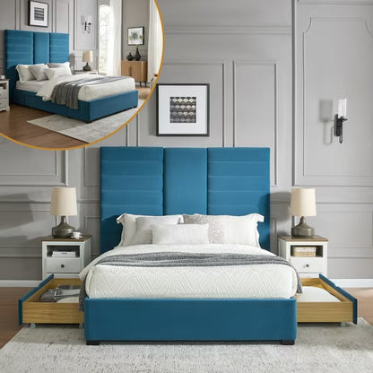Platform Bed Frame with 2 Storage Drawers,63" Tufted Velvet Headboard,Wooden Slats,Sturdy Frame,Noise-Free,Easy Assembly