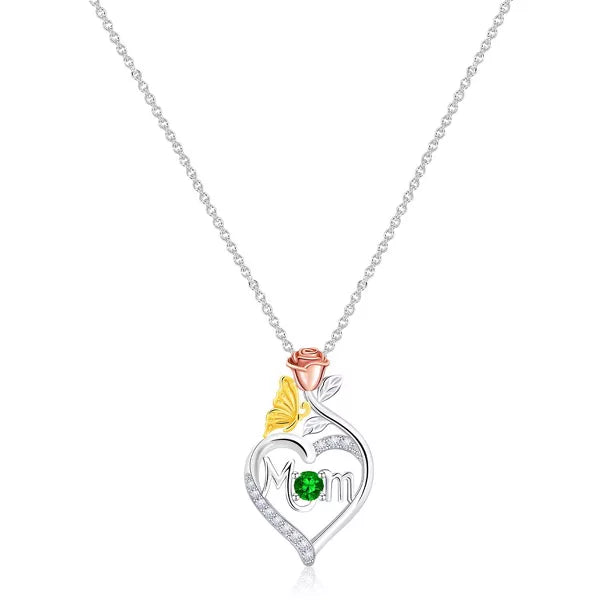 Molenia Mother's Day 925 Sterling Silver Birthstone Necklace for Mom Women Pendant Mama Necklaces Jewelry Christmas Birthday Unique Gifts for Her
