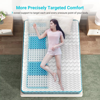 Serweet 10 inch Breathable Bamboo Charcoal Hybrid Mattress - Compatible with Platform Bed, Box Spring, or Slat Base