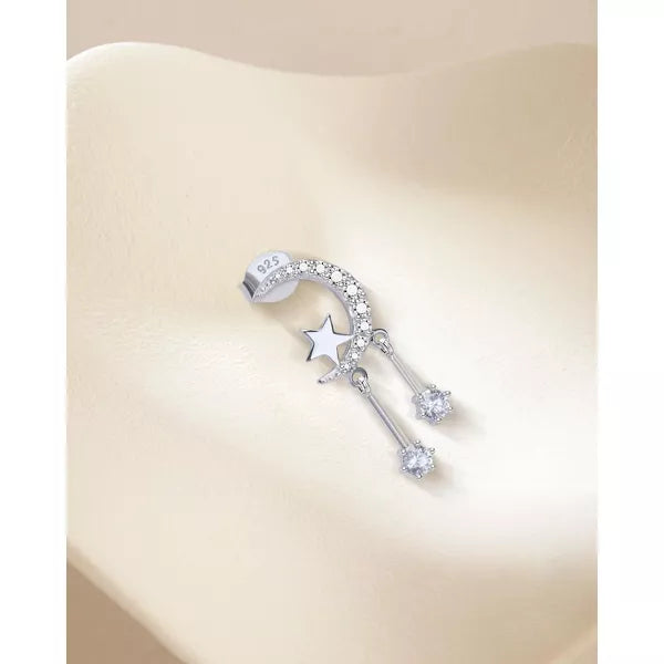 Molenia Moon Star Earrings Studs, 925 Sterling Silver Small Crescent Moon Studs Star Dangle Earrings Tiny Drop Tassel Dainty Jewelry Gifts for Women