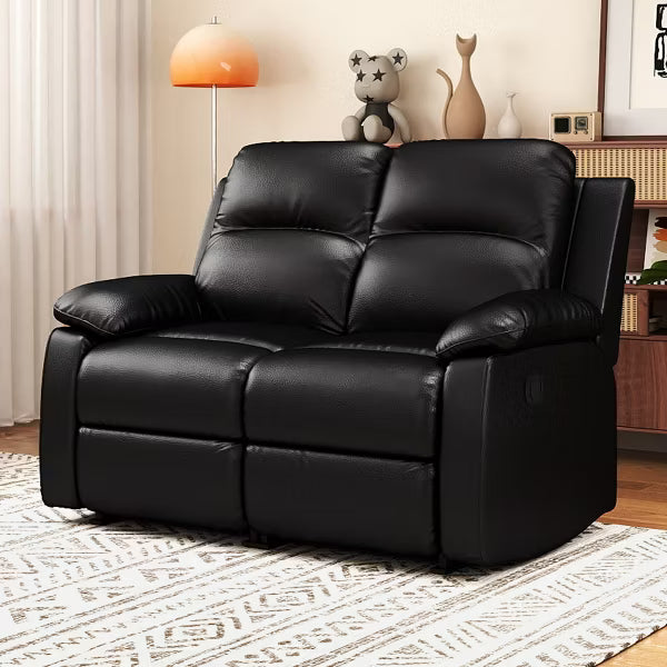 KERDOM 2-Seater Manual Recliner Loveseat, PU Leather Reclining Sofa, Double Reclining Couch for Living Room，Black