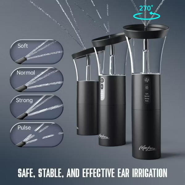 Morfone Electric Ear Cleaning Kit Effective Safe Ear Cleaner Irrigation Flushing System 4 Pressure Modes for Ear Wax Buildup（Black）