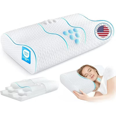 Zibroges Bed Pillow, Adjustable Orthopedic Sandwich Pillow Cervical Pillow for Neck Pain Relief, Memory Foam Neck Pillow, Contour Cooling Pillow