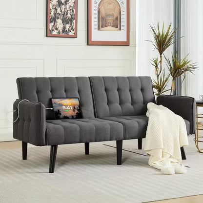 TYBOATLE 65 inch Convertible Velvet Futon Sofa Bed, Modern Upholstered Couch with USB, Folding Loveseat for Small Space, Apartment, Office