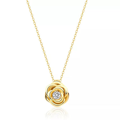 Molenia 14K Gold Plated Rose Pendant 925 Sterling Sliver Necklace for Women Cubic Zirconia Jewelry Mothers Day Christmas Birthday Gifts for Women Her