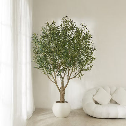 DR.Planzen 7FT Artificial Olive Tree with Thick Stump - UV Resistant Faux Plant for Indoor/Outdoor, Black Pot & Realistic Green Leaves