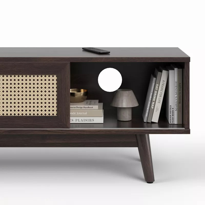 GlasFlength TV Stands and Consoles Modern Minimalist Cabinet with Storage, Console with Open Shelves Furniture for Living Room, Brown, 65"*15.6"*18"