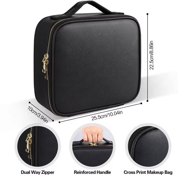 Travel Makeup Bag Organizer With Adjustable Dividers，Waterproof Shockproof Handbag, Black