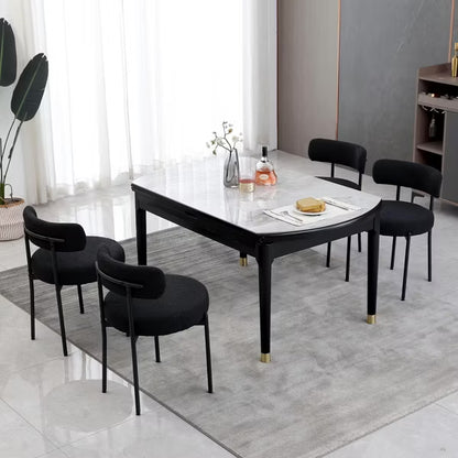 DYHOME Boucle Dining Chairs Set of 4, Mid Century Modern Kitchen Chairs with Curved Backrest and Metal Legs