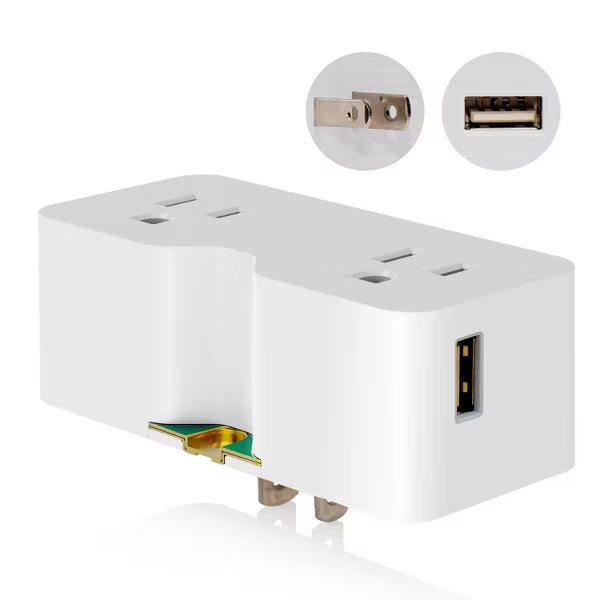 ELEGRP USB Wall Outlet Extender With dual USB A Ports (4.2A in Total),2 Prong to 3 Prong Grounding Adapter Plug, 125V, White 1PC