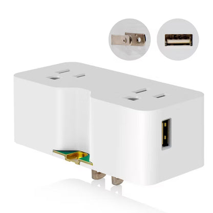 ELEGRP USB Wall Outlet Extender With dual USB A Ports (4.2A in Total),2 Prong to 3 Prong Grounding Adapter Plug, 125V, White 1PC