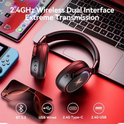 TAGRY K3 2.4GHz Wireless Gaming Headsets 7.1 Surround Sound Bluetooth Headphones 70H Playtime ENC Noise Cancelling Over Ear Game Headphone with Mic