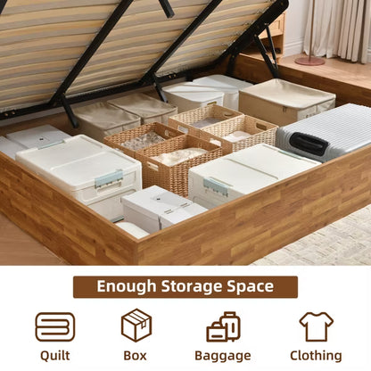 King Size Lift Up Storage Platform Bed Frame - Rustic Off White No Headboard, No Box Spring Needed, Easy Assembly