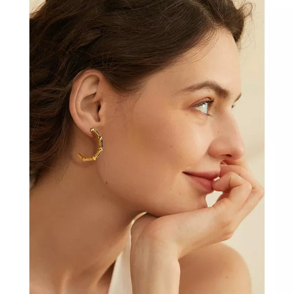 Molenia 14K Gold Plated Huggie Hoop Earrings, 925 Sterling Silver Stud Earrings with Blue Accents Lightweight Large Fashion Jewelry Gifts for Women