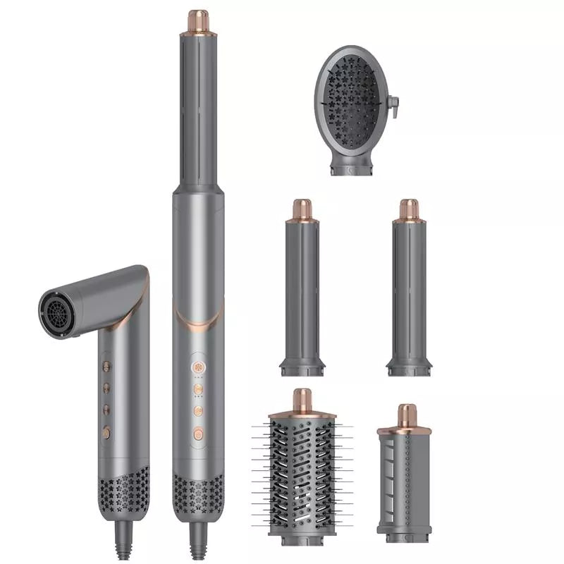 Dryhsip 5-in-1 Foldable Hair Dryer Brush, Ionic Hot Air Styler for Curling/Straightening/Volumizing, 3 Heat/Speed Settings, Travel-Friendly, Gray