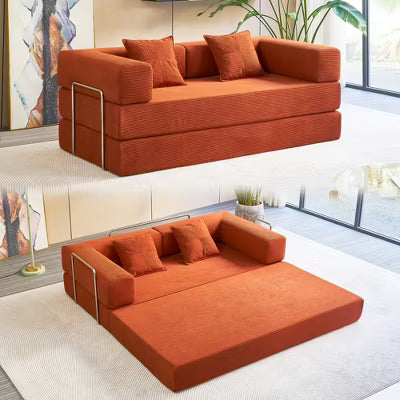 JOYRACER Convertible Sleeper Sofa Bed with 2 Pillows, Folding Mattress Couch, Removable Washable Floor Sofa for Small Spaces, Off White