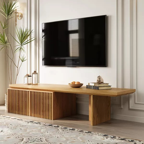 LOVSON 78 to 110-inch Retracted Extendable TV Stand, Console Media Cabinet with Storage,for Up to 55+ Inch,for Living Room,Bedroom,Natural