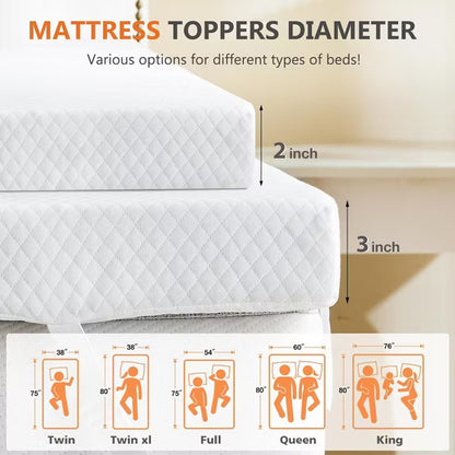 MyDepot Twin 2 Inch Cooling Gel Memory Foam Mattress Topper - Breathable Bed Pad with Removable Washable Cover, Pressure Relief, CertiPUR-US