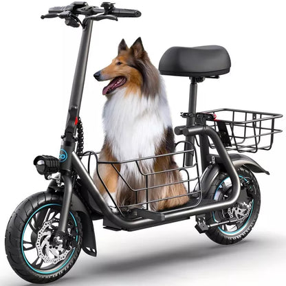Mastgoal 550W Electric Scooter with Seat for Adults, 12 inch Commuter Electric Scooter for Dogs with Front & Back Basket- up to 20 Miles 18.6MPH