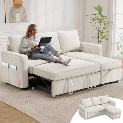 Vipbear 81" Sleeper Sofa Bed, 2 in 1 Pull Out Couch with Reversible Storage Chaise