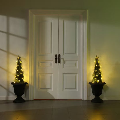 DR.Planzen Artificial Cedar Tree Artificial Christmas Trees with pretty light strips, Faux Trees perfect for Christmas Home Decor set of 2 pack.
