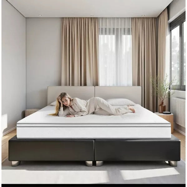 Wooakway Queen Size 79.9" L 59.8" W 12" H Hybrid Mattress in a Box with Gel Memory Foam Individually Wrapped Pocket Coils Innerspring