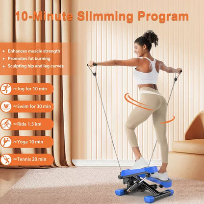 Dexmalle Mini Stepper with Resistance Bands and LCD Monitor for Exercise at Home