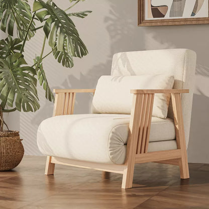 ATJafurn Folding Chair Bed, Modern Convertible Wooden Upholstered Armchair Sleeper Chaise Recliner Sofa Bed for Bedroom Living Room, White