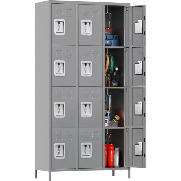 AOBABO 12 Doors Metal Storage Locker for Employees, Storage Locker with 12 Hooks for School Office Gym Bedroom, Black, Assembly Required