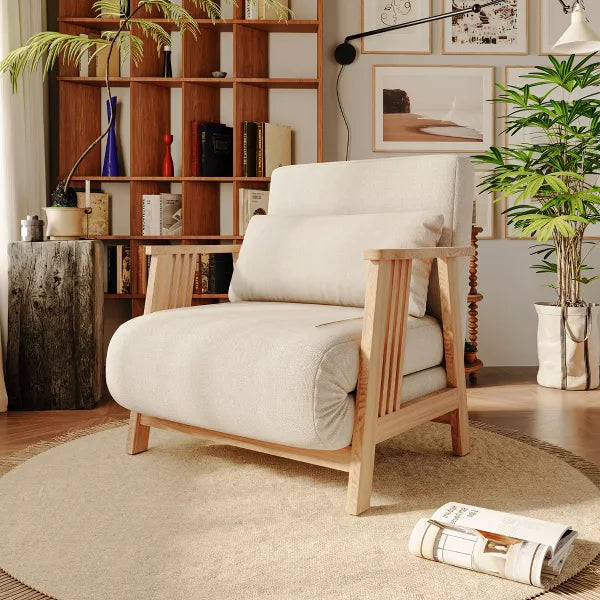 ATJafurn Accent Chairs Set of 2 for Living Room, Modern Sofa Chair with Pillow and Wood Frame, Comfy 3 in 1 Folding Sofa Bed for Bedroom Home Office