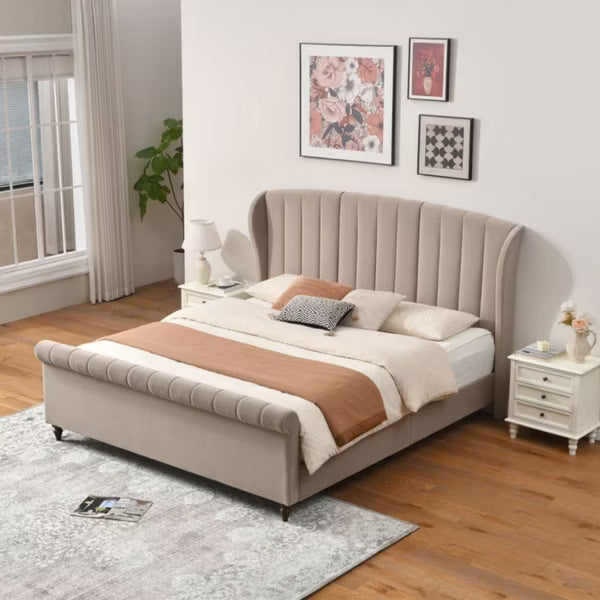 Platform Bed Frame 54" Tall Curved Wingback Headboard,Velvet Upholstered,Wooden Slats,Noise-Free ,No Box Spring Needed,Easy Assembly