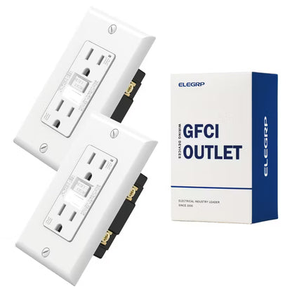 ELEGRP Black 20 Amp 125V Tamper Resistant Duplex Self-Test GFCI Outlet with Night Light, with Wall Plate