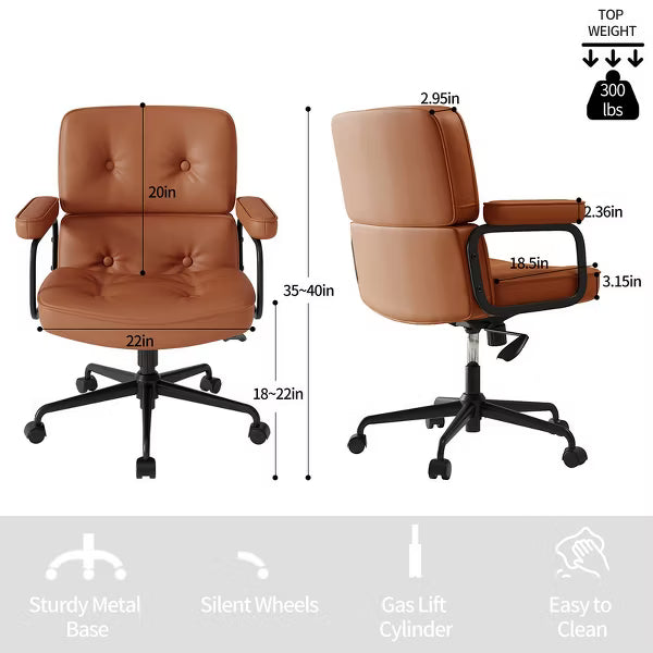 SUGOLD Brown Ergonomic Office Chair, Desk Chair with Lumbar Support and Wide Seat, Comfortable Task Chair for Office & Home
