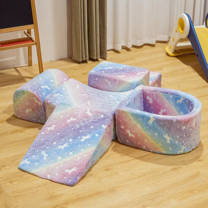 Hooseng Kids Couch, 5-in 1 Modular Sectional Toddler Playing Sofa, Multi-Combination Glow-in-The-Dark Climbing Blocks Toys