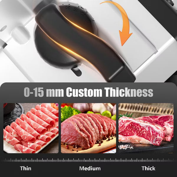 OSTBA 200W Electric Meat Slicer, Dual 7.5” Stainless Steel Blades, Quiet DC Motor, 0-15mm Adjustable, Easy to Clean for Meat, Cheese, Bread & Veggies
