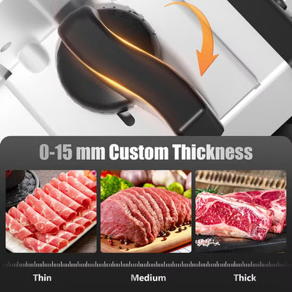OSTBA 200W Electric Meat Slicer, Dual 7.5” Stainless Steel Blades, Quiet DC Motor, 0-15mm Adjustable, Easy to Clean for Meat, Cheese, Bread & Veggies