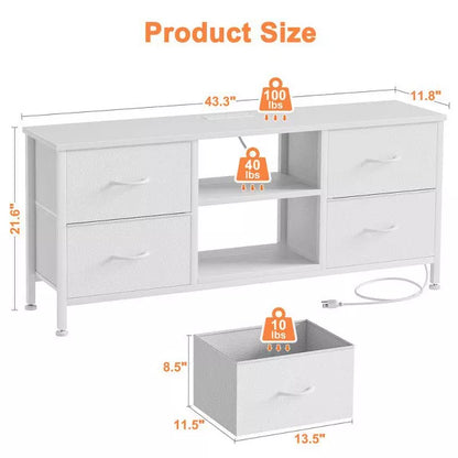 Gikpal Dresser TV Stand for 50 inch TV, Wide Dressers & Chests of Drawers with Charging Station & 4 PU Drawers Storage, Console Sofa Table for Bedroom