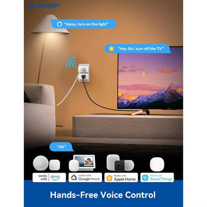 ELEGRP Matter Supported Mini Smart Plug, Smart Outlet 15A/1800W Max, Compatible with Apple Home/Siri/Alexa/Google Home/SmartThings, White 2PC