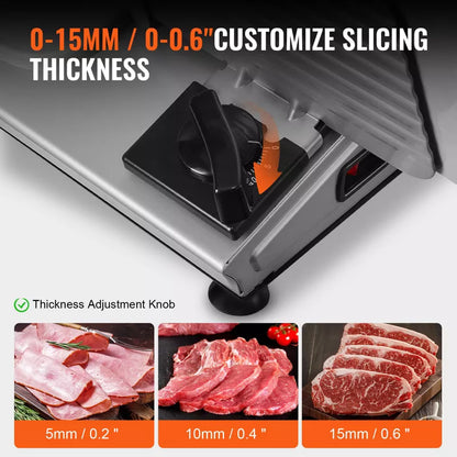 VEVOR Meat Slicer, 7.5 inch Electric Deli Food Slicer, 180W Meat Cutter with a Premium SUS420 Blade, 0-0.6 inch Adjustable Thickness, Slicer Machine