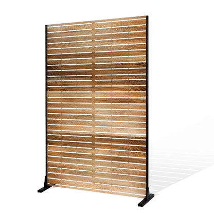 TOAOTBNBO 3-Panel Metal Privacy Screen, Decorative Privacy Fence Panels with Stand, Outdoor Privacy Screen for Patio, Natural Oak