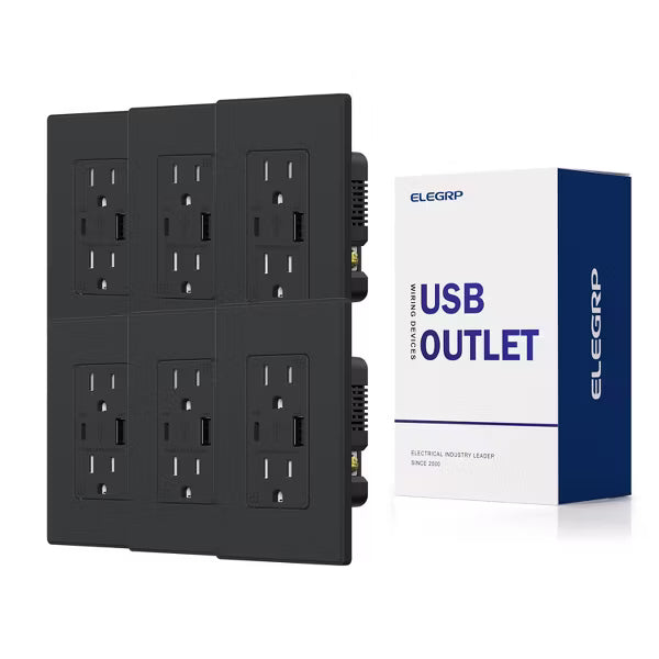ELEGRP 4.2 Amp Type A & Type C USB Charger Wall Outlet, 20 Amp Duplex Tamper Resistant Outlet, with Wall Plate, White(10 Pack)