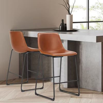 SEVOBAL Counter Height Bar Stools Set of 2 Modern Faux Leather Barstools with Back Island Stools Countertop Bar Chairs, Brown, 18.5"*20.8"*36.2"