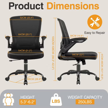 KERDOM Ergonomic Office Chair, Mesh Computer Desk Chair with Adjustable Back Lumbar Support and Armrests, Black