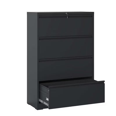 Yukimo Lateral File Cabinet with Lock, 52"H Black Lockable Metal Filing Cabinet, Heavy-Duty Steel Storage Cabinet with Silent Full Extension Slides