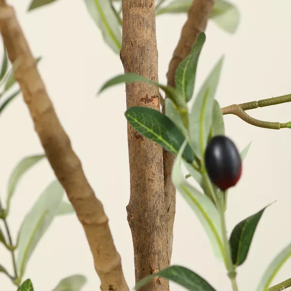 DR.Planzen 4-7ft Artificial Olive Tree Tall Faux Silk Plant Fake Potted Tree with Natural Wood Trunk and Lifelike Fruits for Home Office Decor Indoor