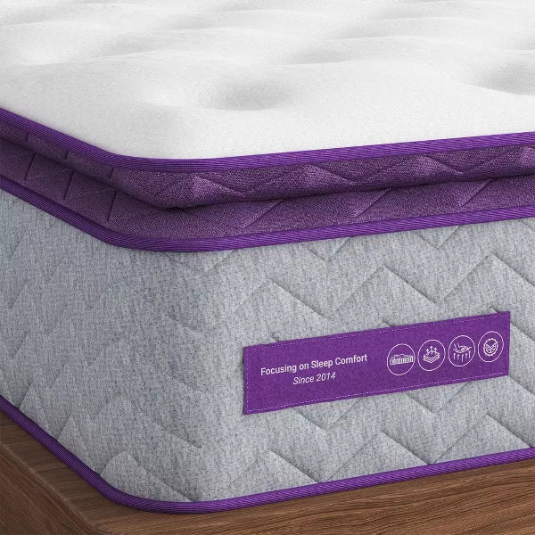 Sersper 12 Inch Pillow Top Hybrid Mattress - 5-Zone Pocket Innersprings, Motion Isolation, Heavier Coils
