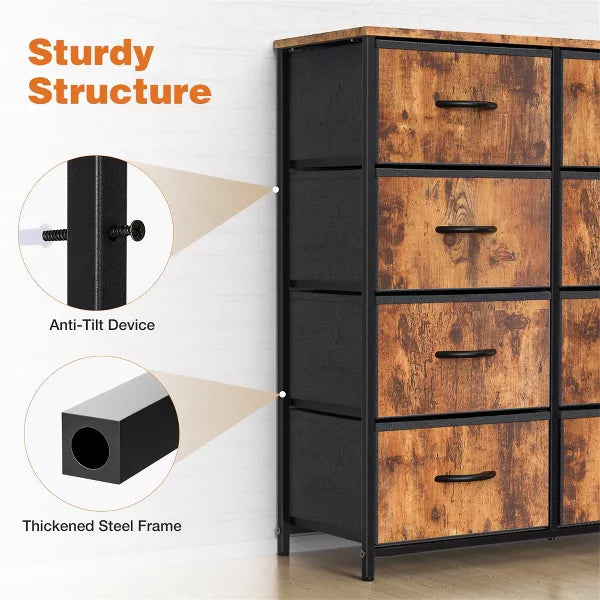 Resenkos 8 Drawer Dresser Fabric Storage Tower, Chest of Drawers for Bedroom, Sturdy Steel Frame, Wooden Top Brown