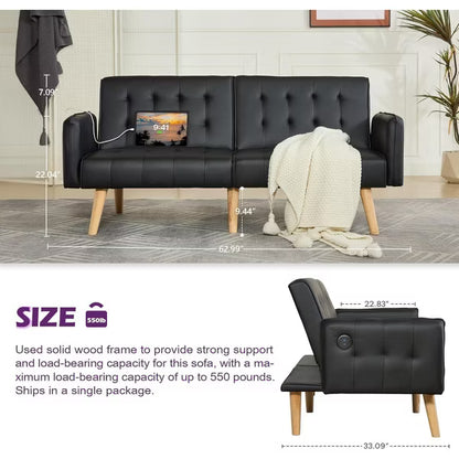 TYBOATLE 65 inch Convertible Velvet Futon Sofa Bed, Modern Upholstered Couch with USB, Folding Loveseat for Small Space, Apartment, Office