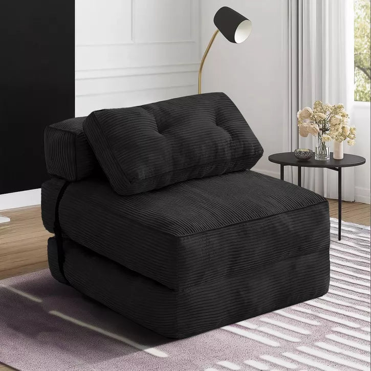 Hooseng Convertible Floor Couch Lazy Sofa, Corduroy Upholstered Folding Futon Sofa Bed With Adjustable Backrest, Foldable Lounge Mattress With Pillow